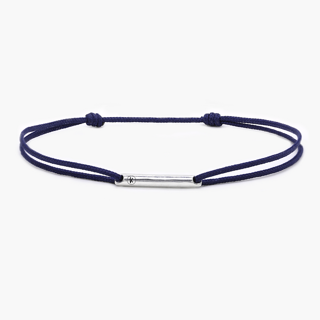 String Bracelet With Sterling Silver Round Tube (Ocean Blue)-Bracelet-Kompsós