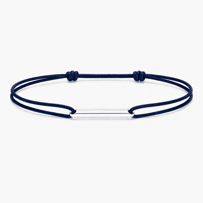 String Bracelet With Sterling Silver Round Tube (Ocean Blue)-Bracelet-Kompsós