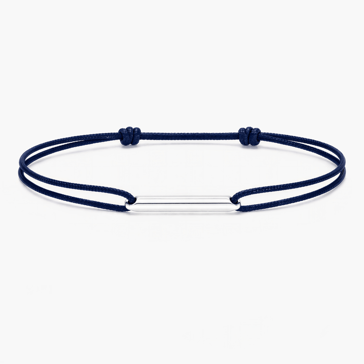 String Bracelet With Sterling Silver Round Tube (Ocean Blue)-Bracelet-Kompsós