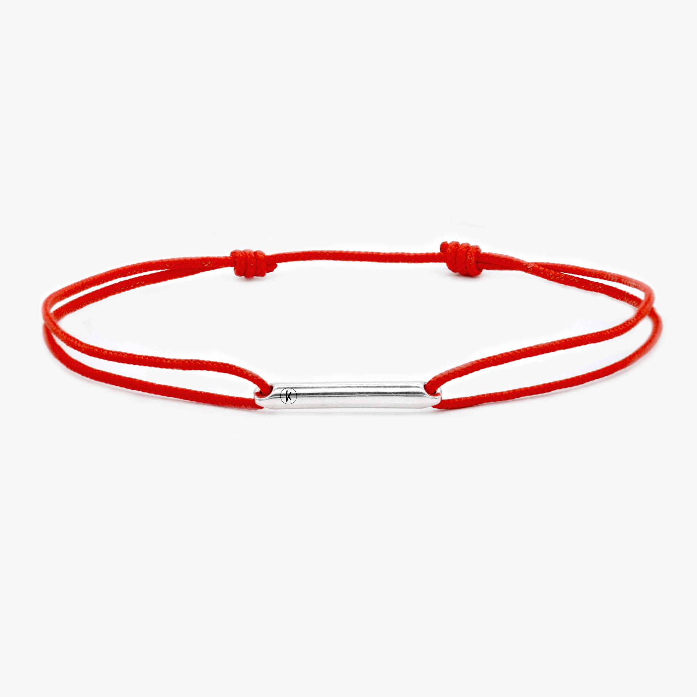 String Bracelet With Sterling Silver Round Tube (Red)-Bracelet-Kompsós