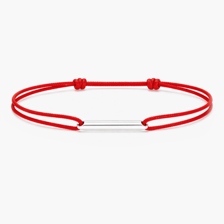 String Bracelet With Sterling Silver Round Tube (Red)-Bracelet-Kompsós