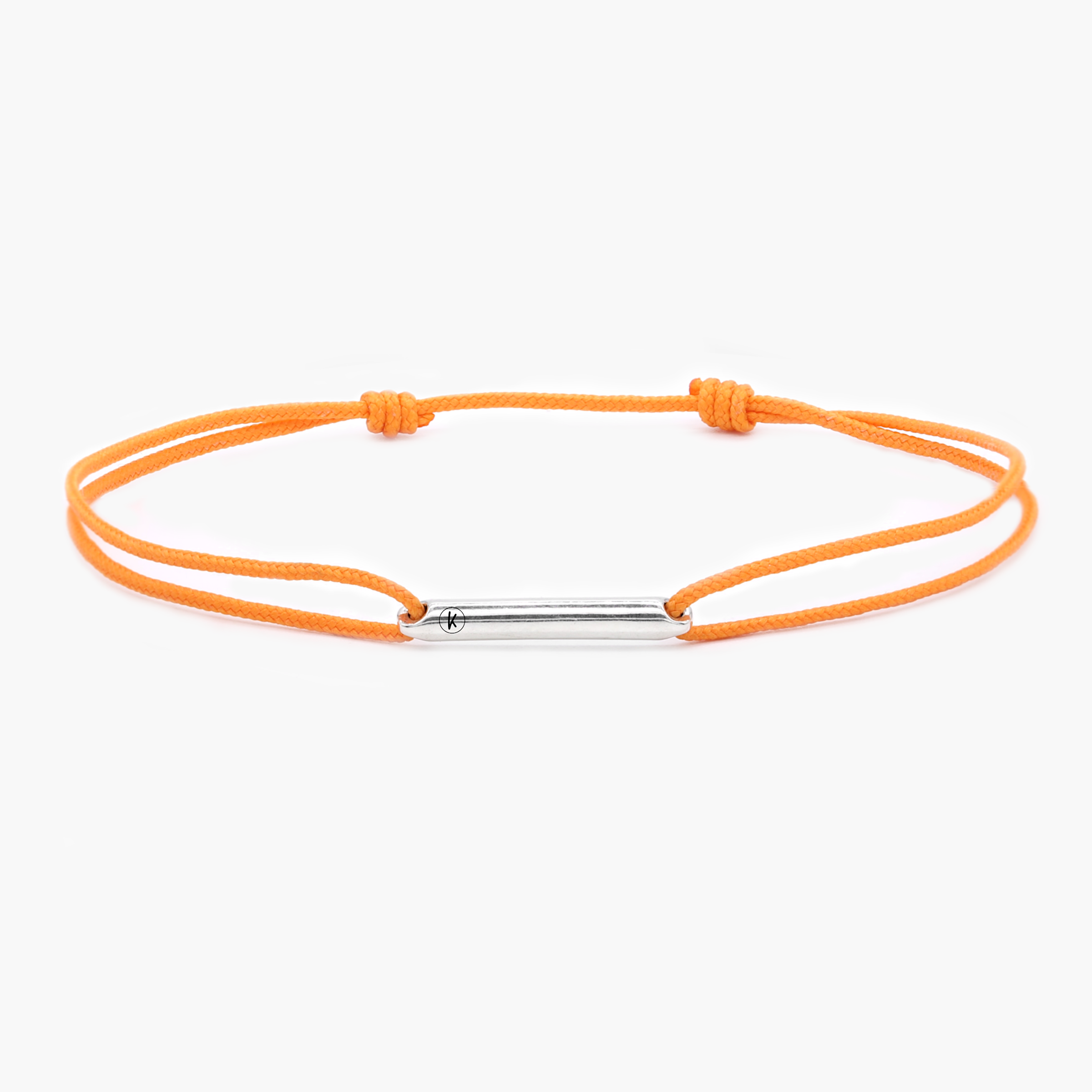 String Bracelet With Sterling Silver Round Tube (Tangerine)-Bracelet-Kompsós