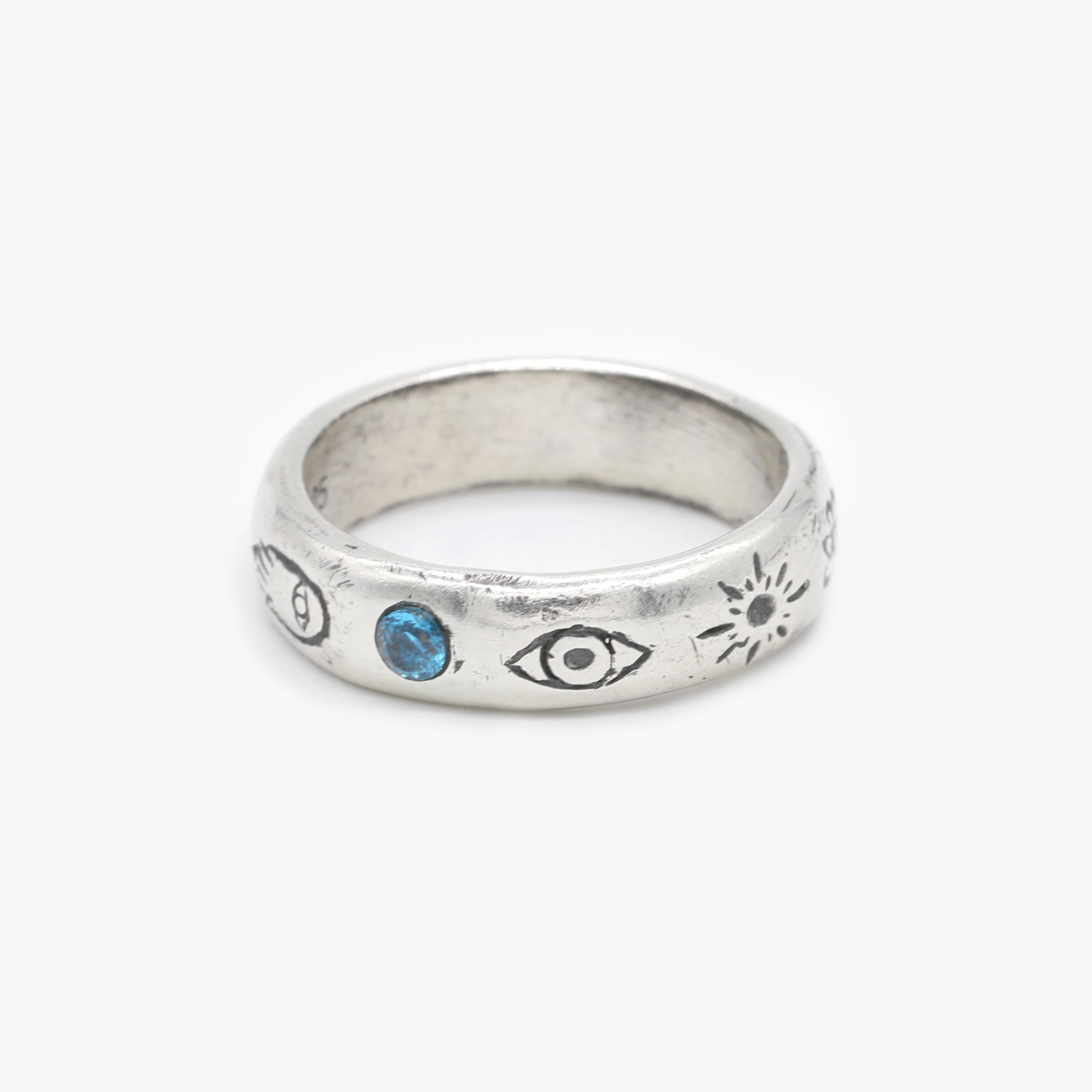 Symbols Signature Sterling Silver Ring With blue Sapphire-Ring-Kompsós