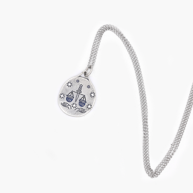 Tarot Card "The Justice" Sterling Silver Necklace-Necklace-Kompsós