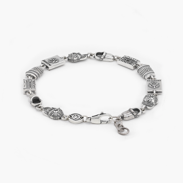 The Traveler Multi Charms Sterling Silver Bracelet-Bracelet-Kompsós