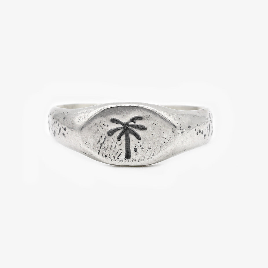 Thin Signet Ring With Engraved Palm Tree-Ring-Kompsós