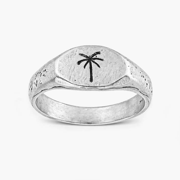Thin Signet Ring With Engraved Palm Tree-Ring-Kompsós