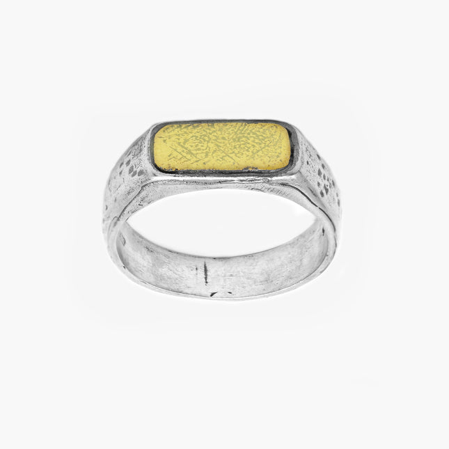 Thin Sterling Silver Ring With Gold Details-Ring-Kompsós