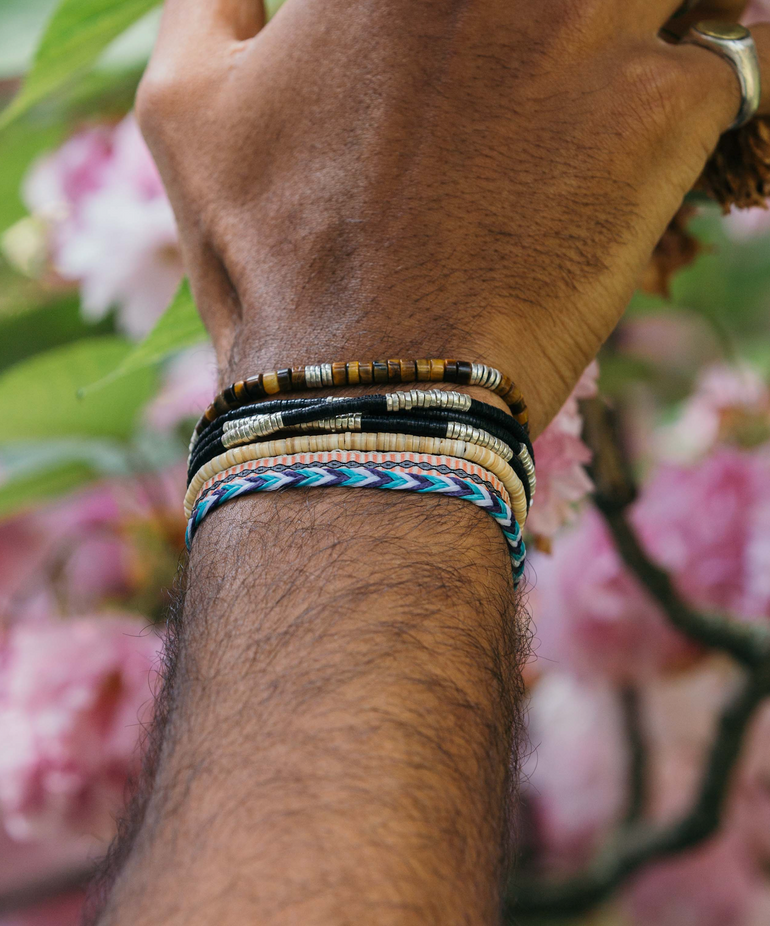 Tiger Eye And Sterling Silver Disc Beads Bracelet-Bracelet-Kompsós