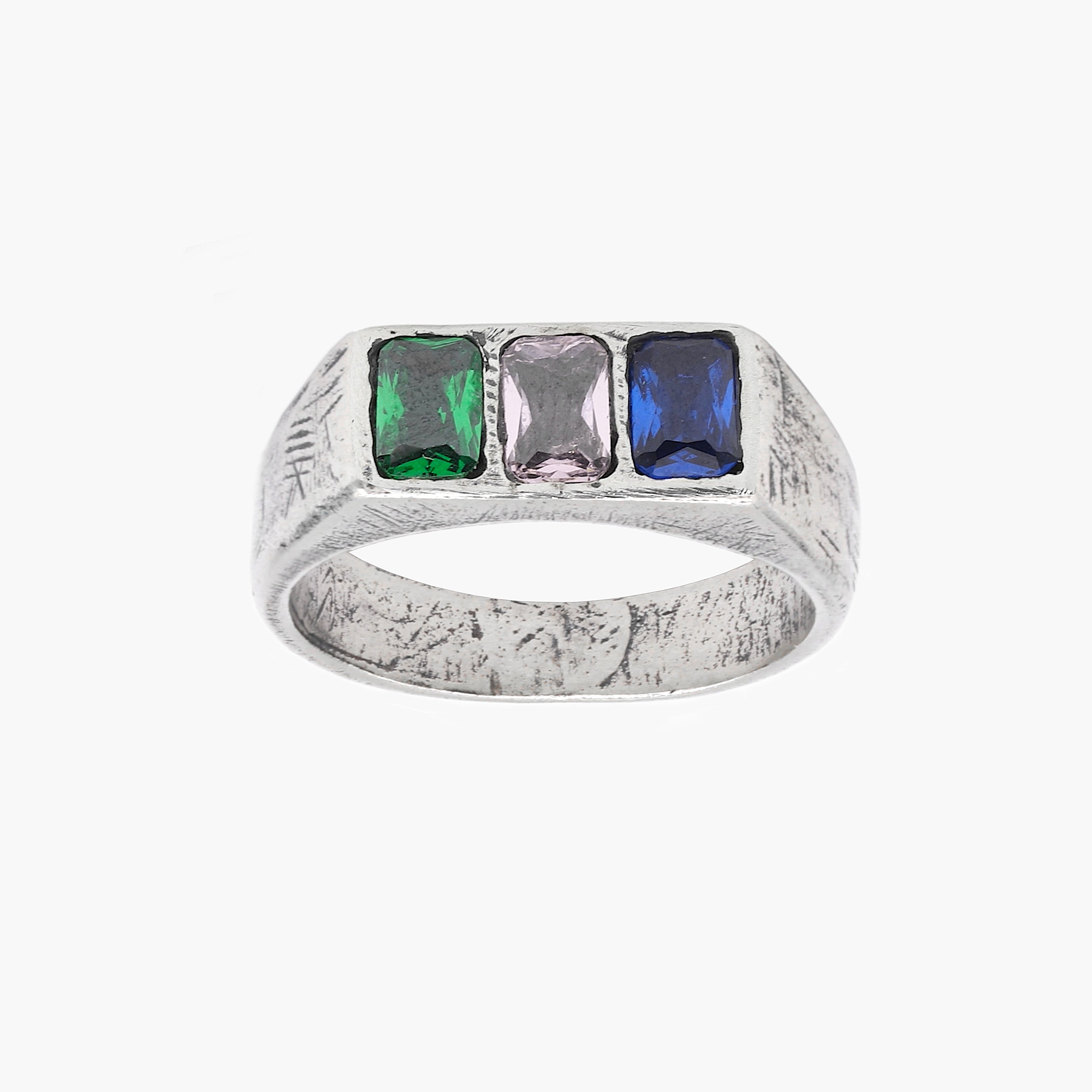 Trio Gemstone Sterling Silver Ring-Ring-Kompsós