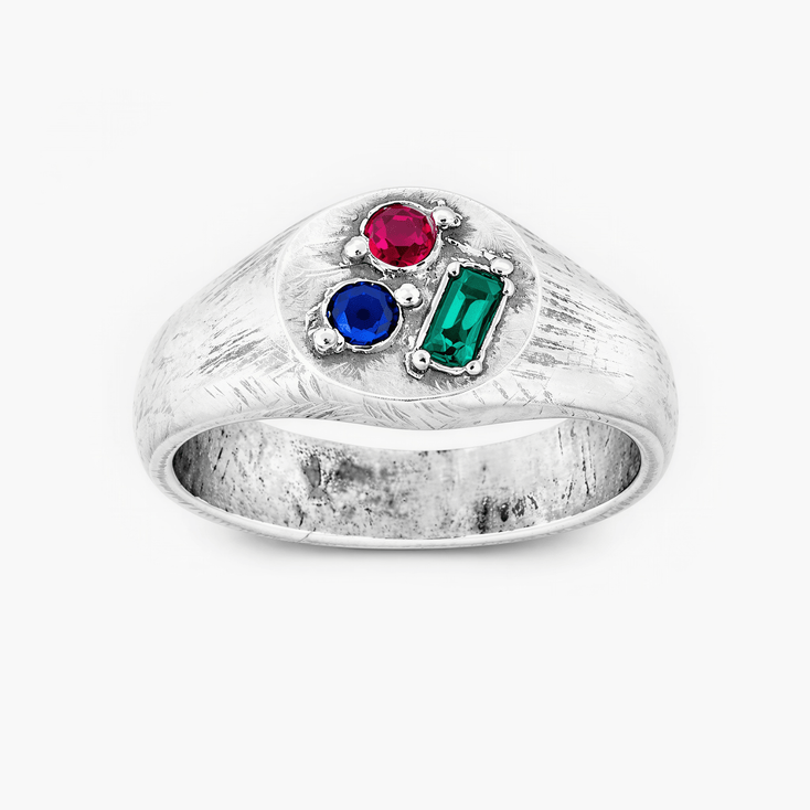 Trio Gemstones Sterling Silver Signet Ring-Ring-Kompsós