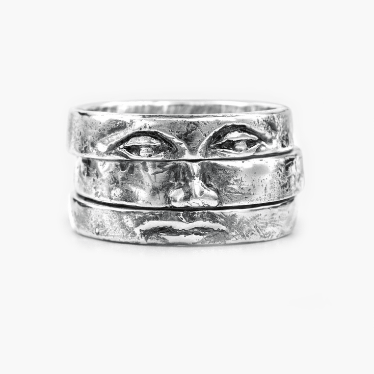 Triple Bands Sterling Silver Face Ring-Ring-Kompsós