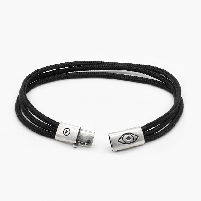 Triple Cords Bracelet With Evil Eye Sterling Silver Clasp-Bracelet-Kompsós