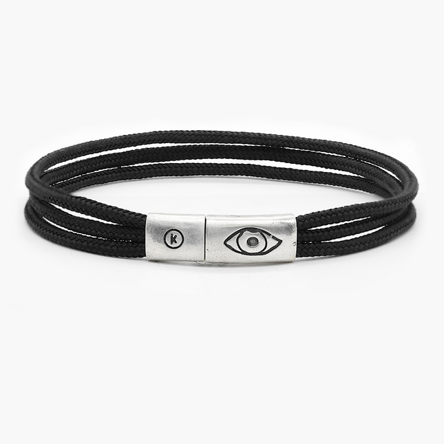Triple Cords Bracelet With Evil Eye Sterling Silver Clasp-Bracelet-Kompsós