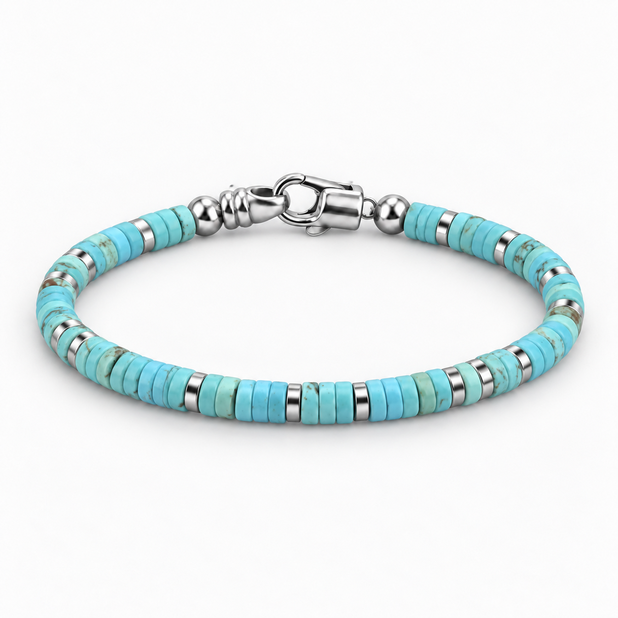4mm Natural Heishi & Silver-Tone Bead Bracelet