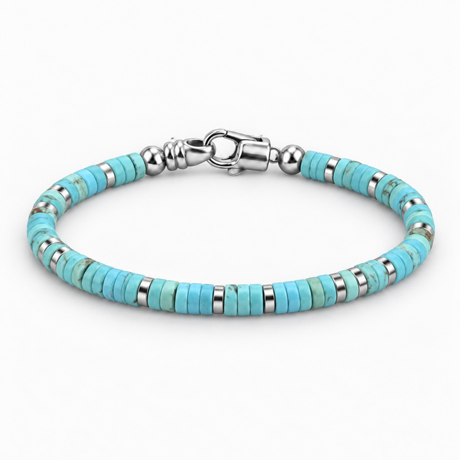 4mm Natural Heishi & Silver-Tone Bead Bracelet