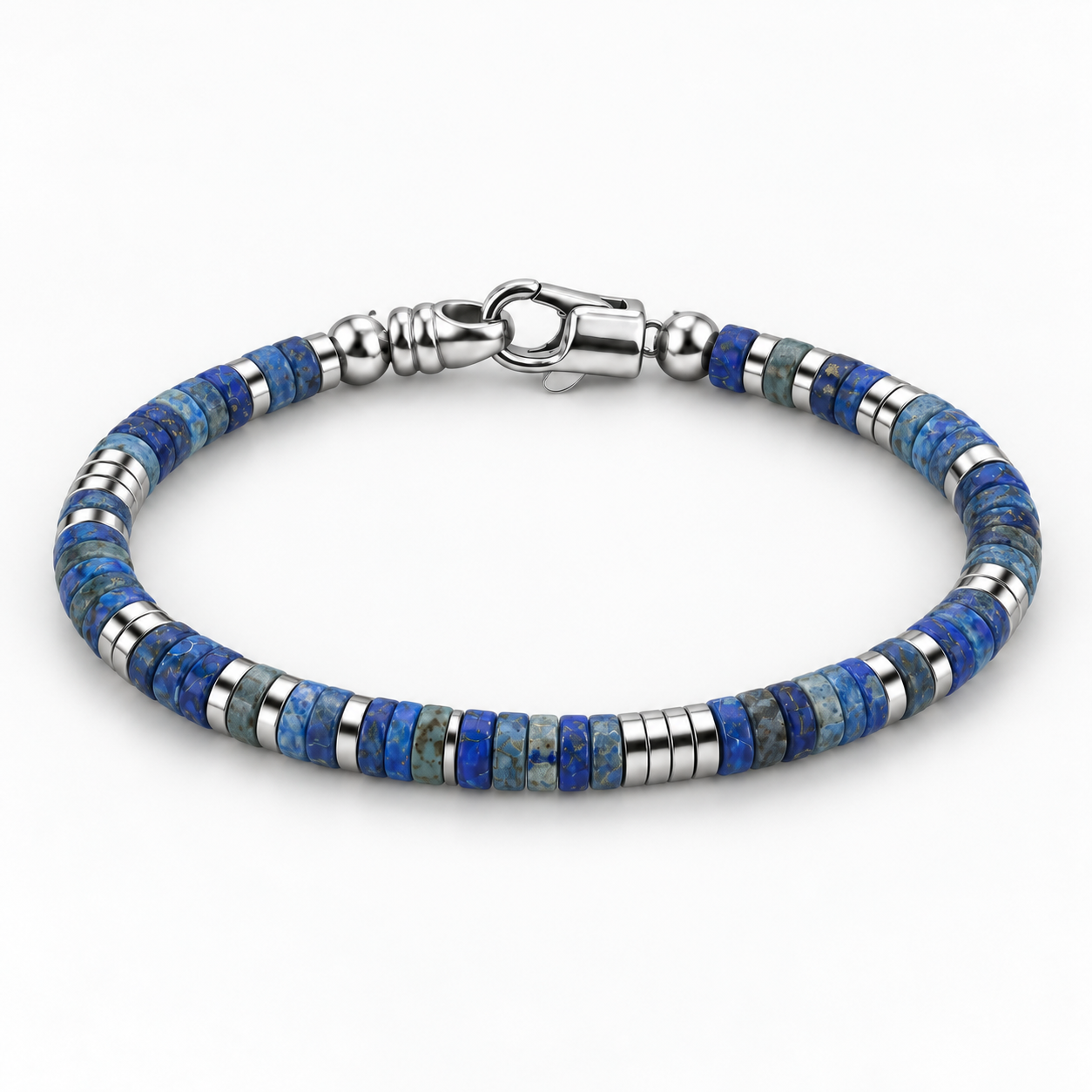 4mm Natural Heishi & Silver-Tone Bead Bracelet