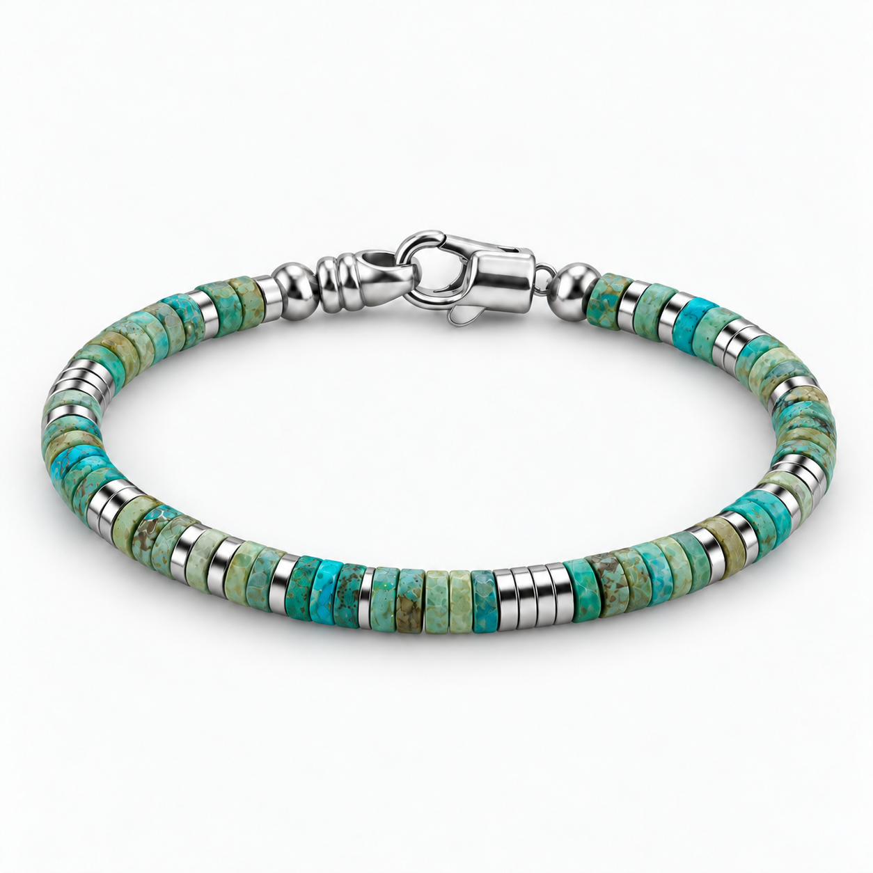 4mm Natural Heishi & Silver-Tone Bead Bracelet