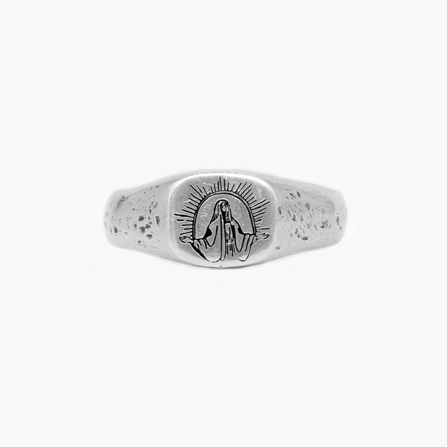 Virgin Mary Sterling Silver Signet Ring-Ring-Kompsós