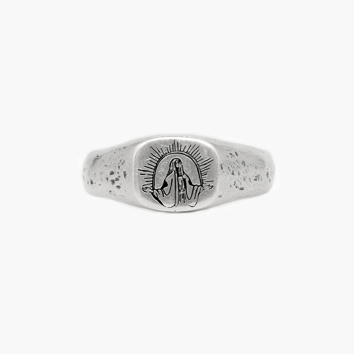 Virgin Mary Sterling Silver Signet Ring-Ring-Kompsós