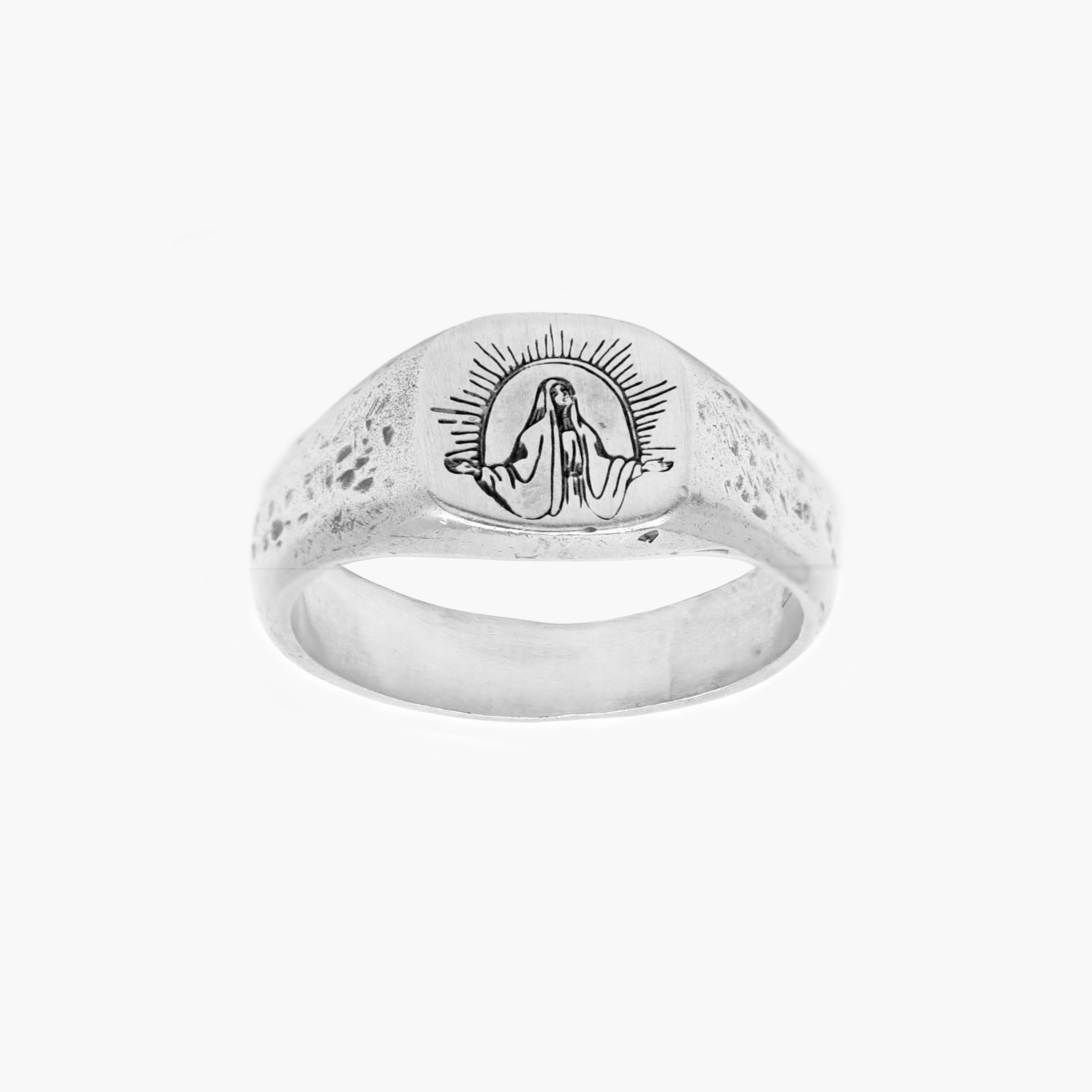 Virgin Mary Sterling Silver Signet Ring-Ring-Kompsós