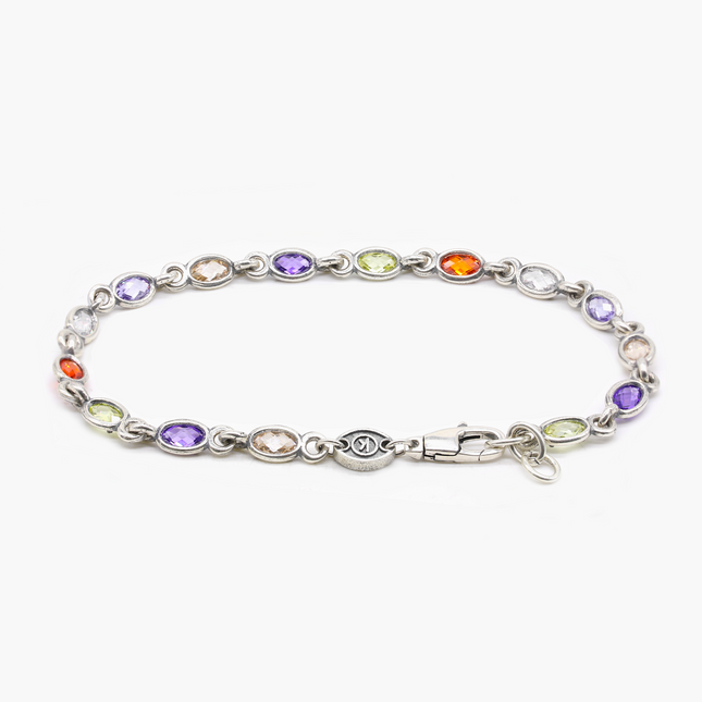 Sterling Silver Chain Bracelet With Assorted Gemstones
