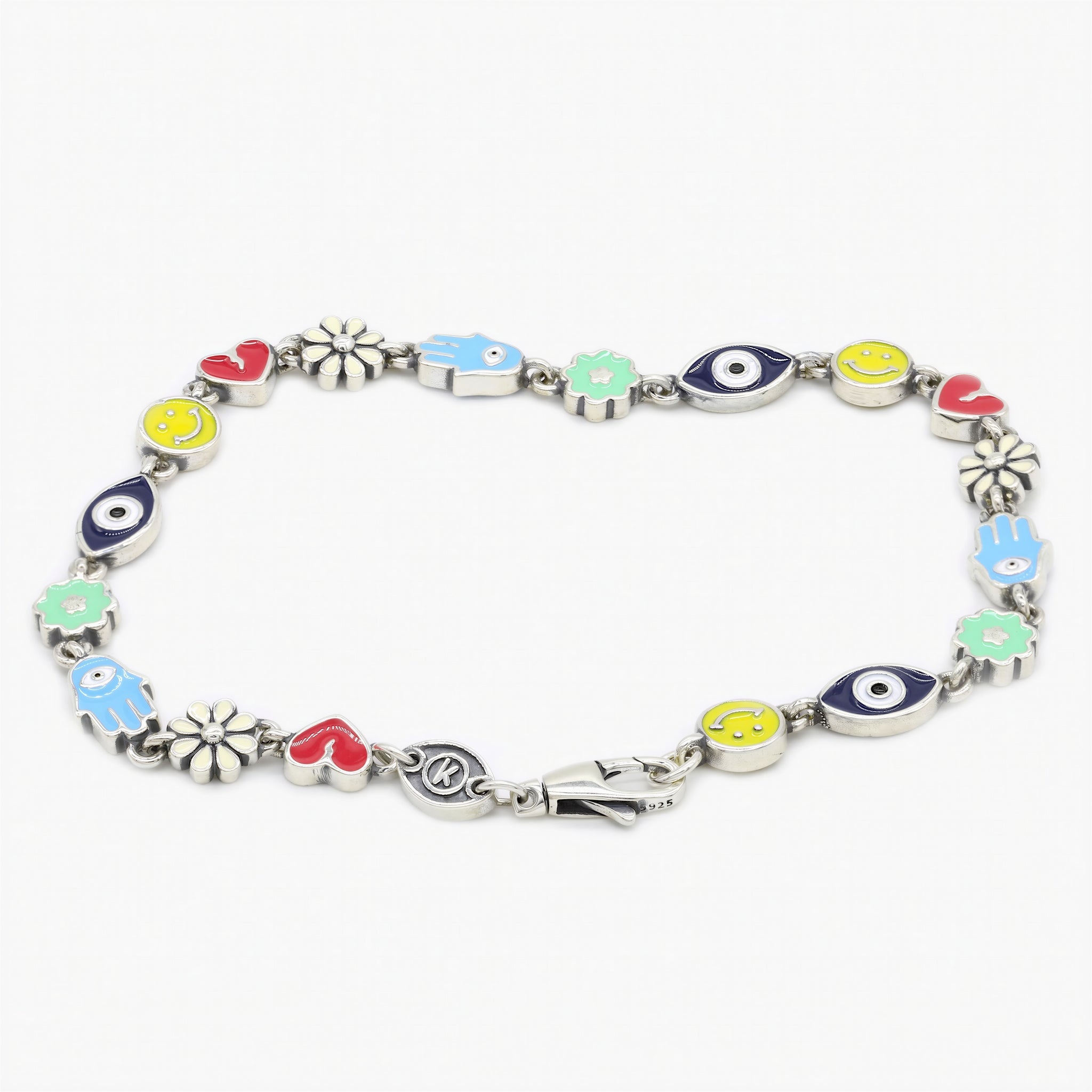 Holidays Sterling Silver Signature Bracelet With Multi Enamelled Charms - Kompsós