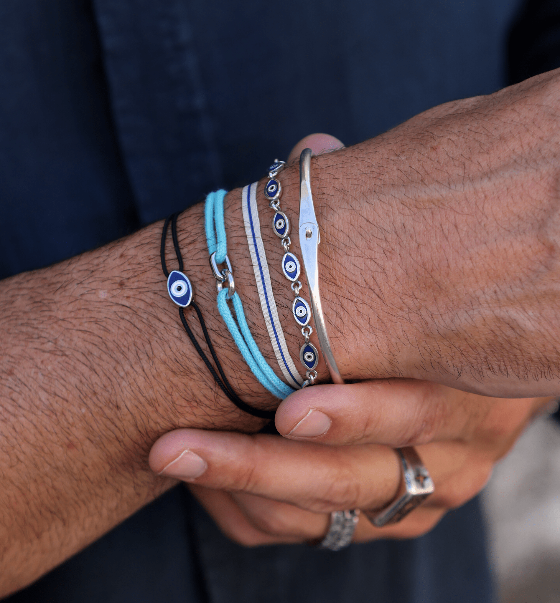 Multi Enamelled Evil Eye Sterling Silver Bracelet - Kompsós