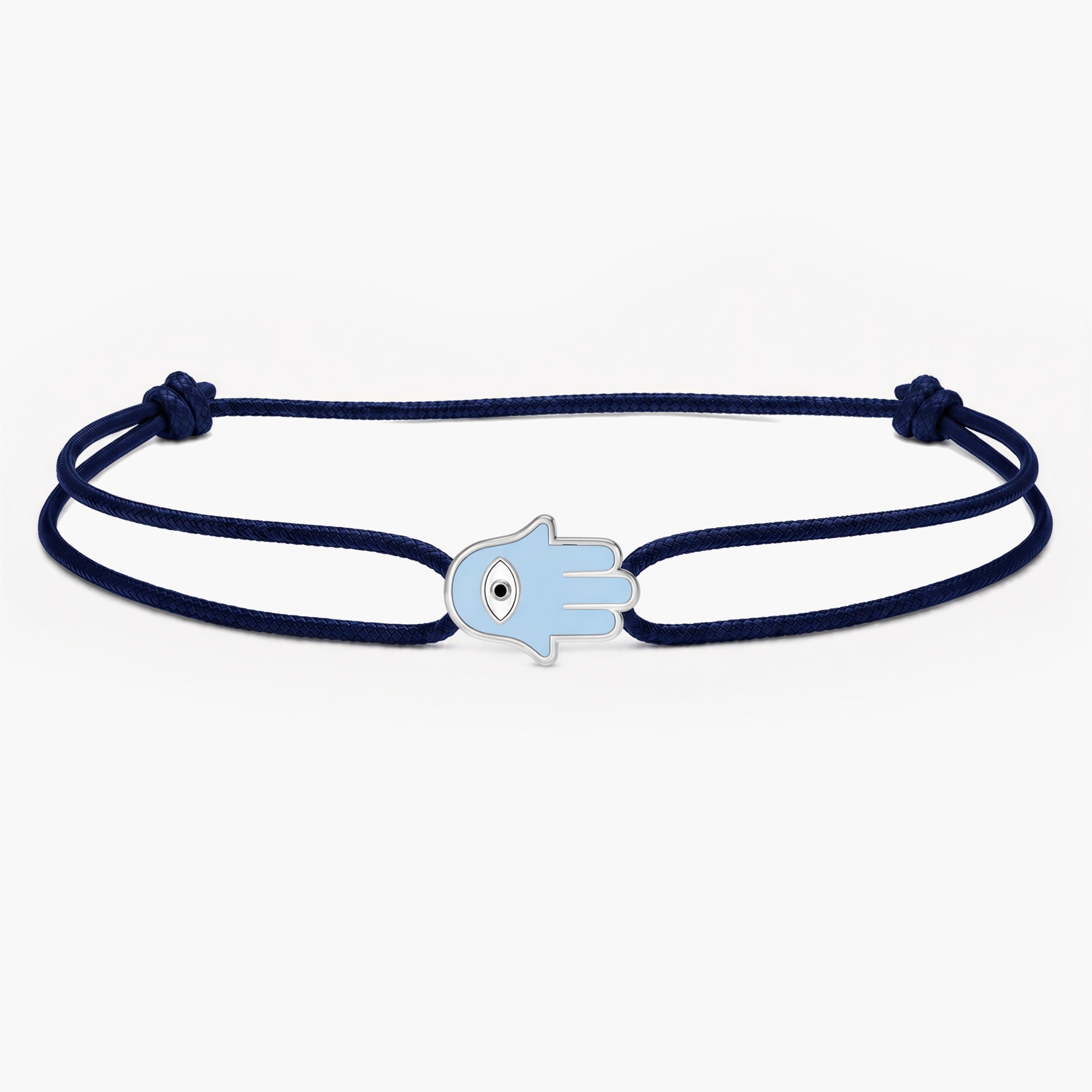 String Bracelet With Enamelled Hamsa Charm (Dark Blue)
