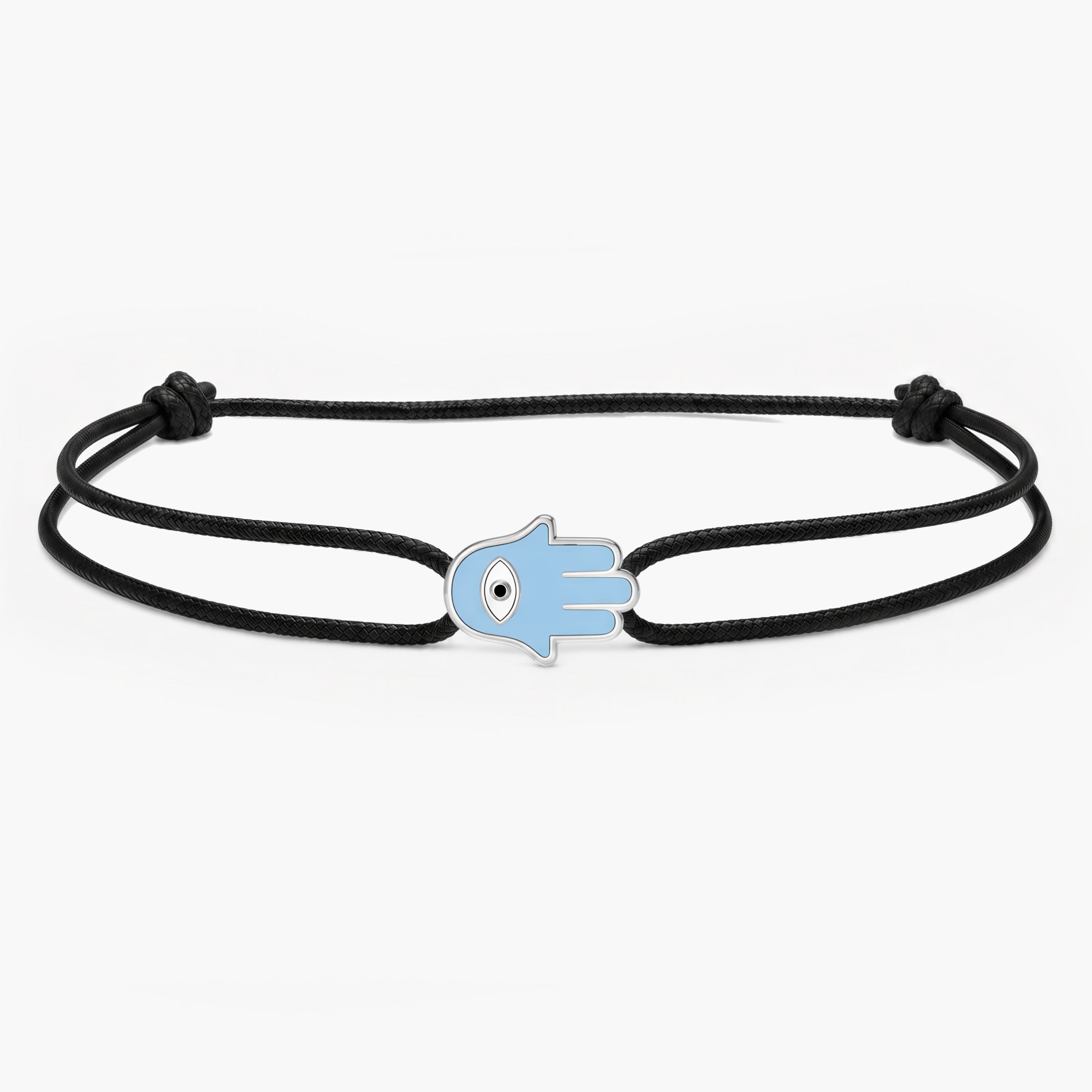 String Bracelet With Enamelled Hamsa Charm (Black)