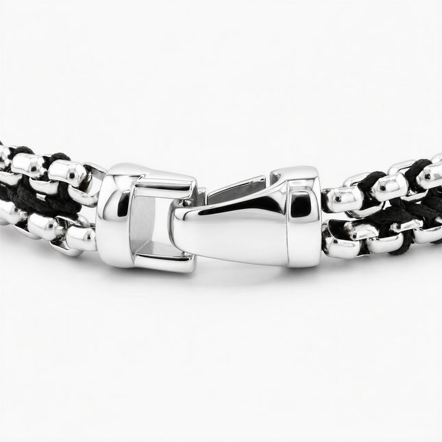 Woven Box Chain Silver Bracelet (Black)
