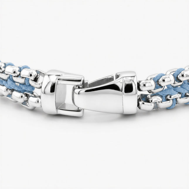 Woven Box Chain Silver Bracelet (Light Blue)
