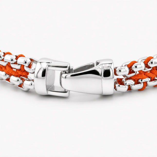 Woven Box Chain Silver Bracelet (Orange)