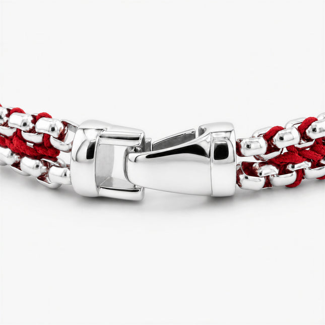 Woven Box Chain Silver Bracelet (Red)
