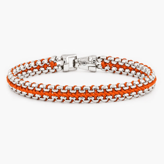 Woven Box Chain Silver Bracelet (Orange)
