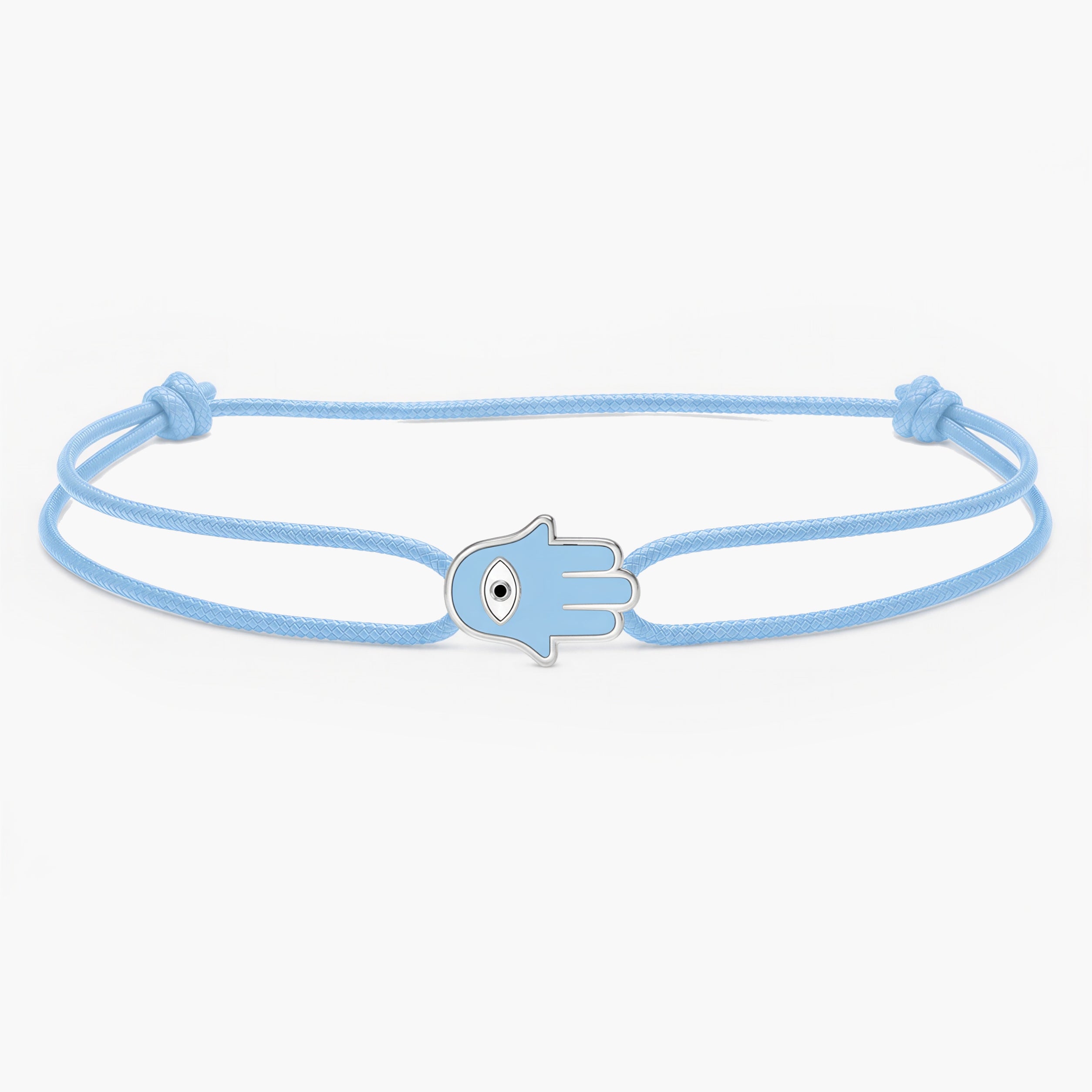 String Bracelet With Enamelled Hamsa Charm (Light Blue)