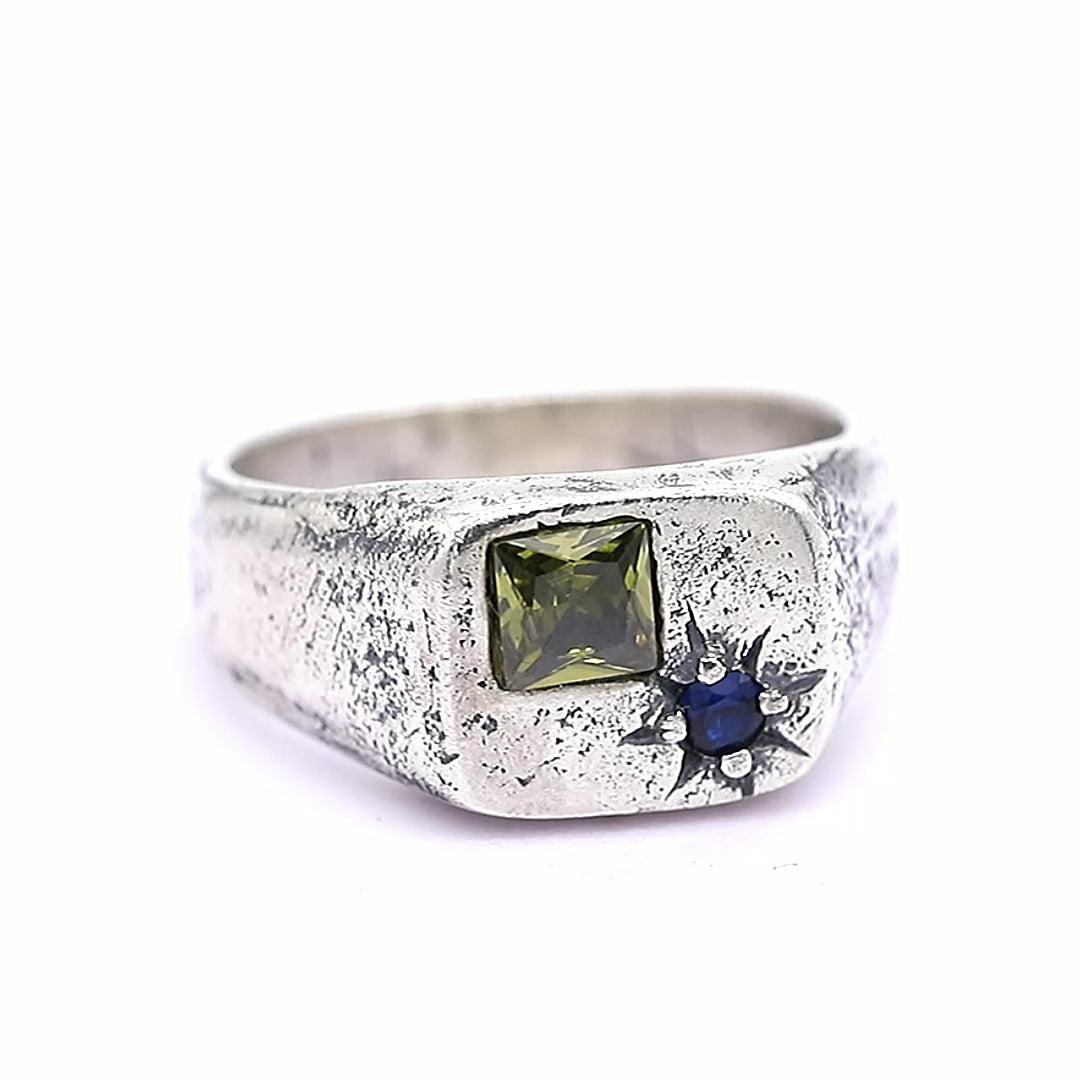 Double Gemstone Sterling Silver Ring