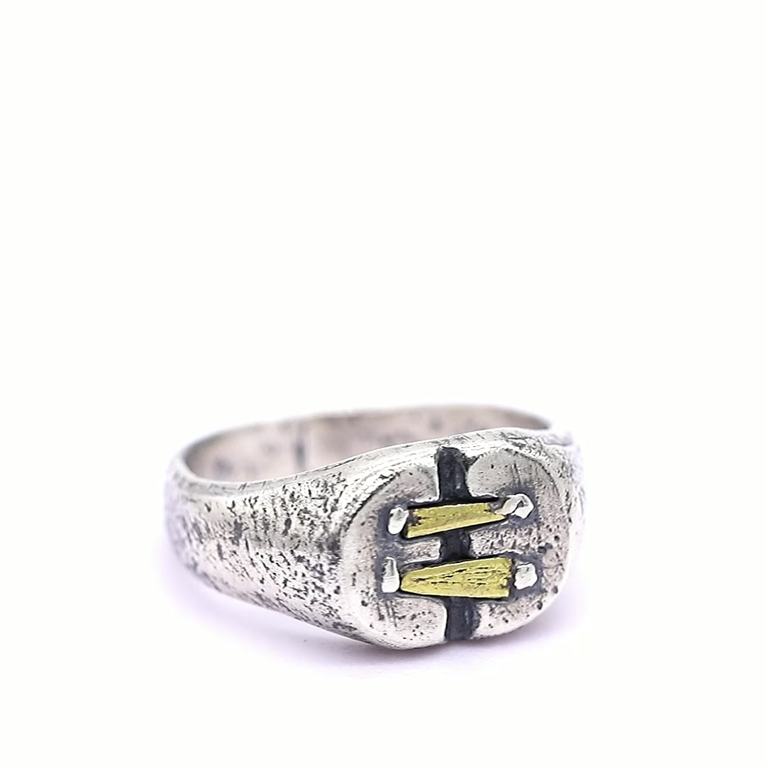 Golden Stitches Sterling Silver Ring