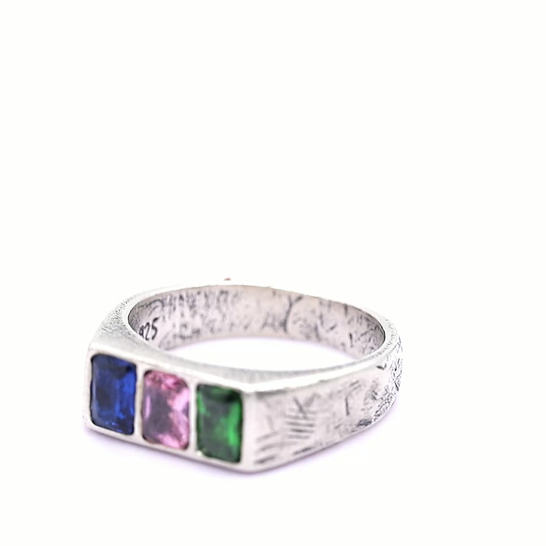 Trio Gemstone Sterling Silver Ring