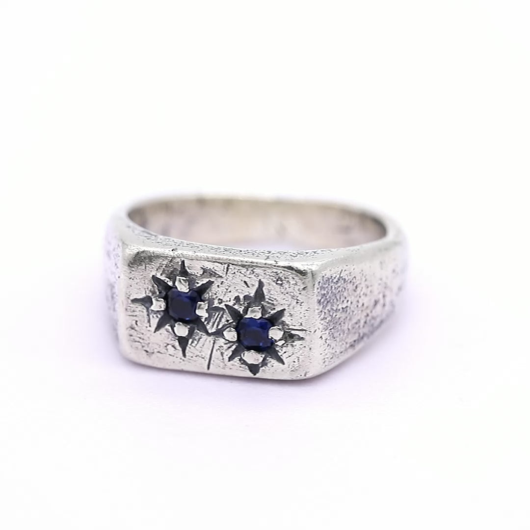 Duo Sapphire Gemstone Sterling Silver Ring