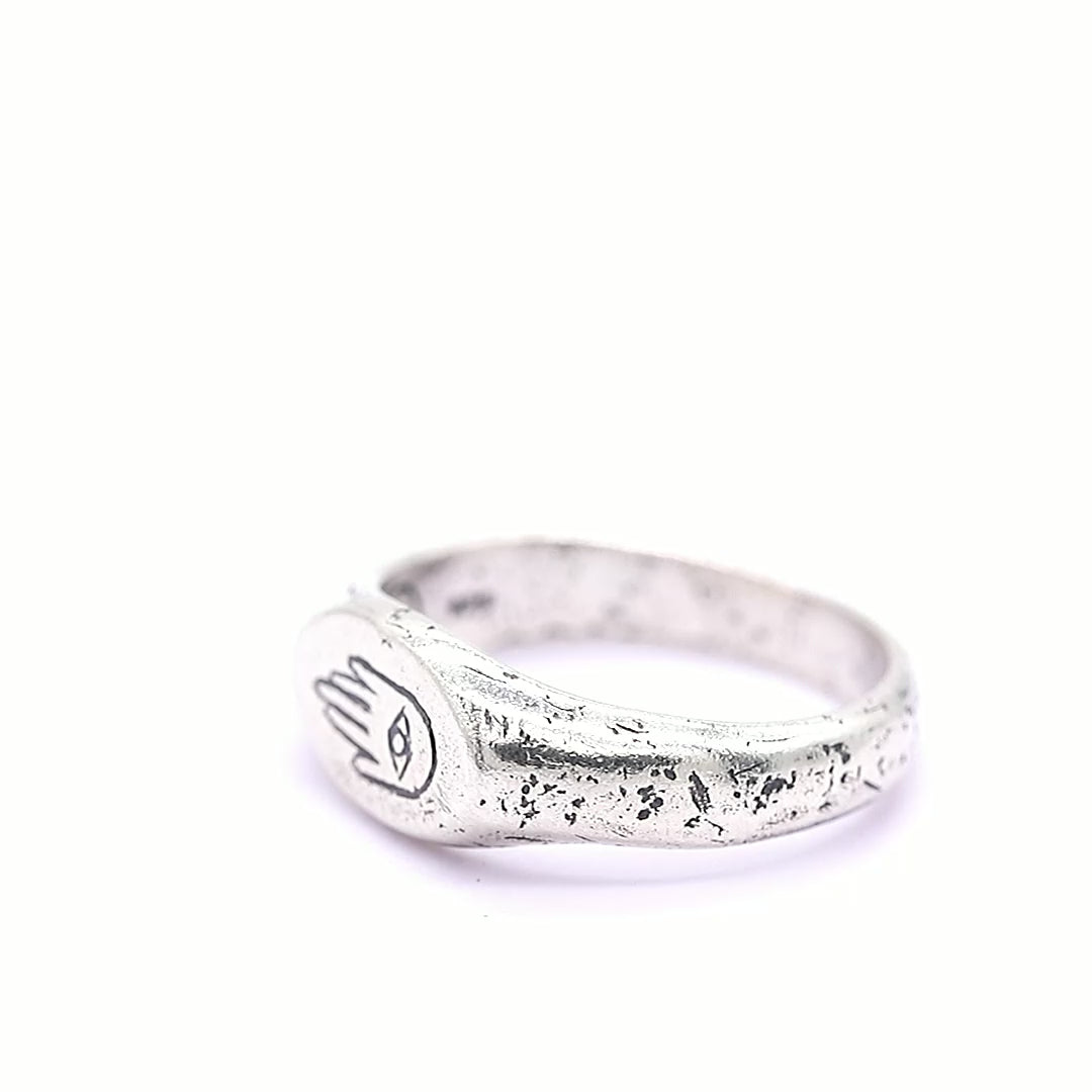 Engraved Hand With Eye Sterling Silver Ring