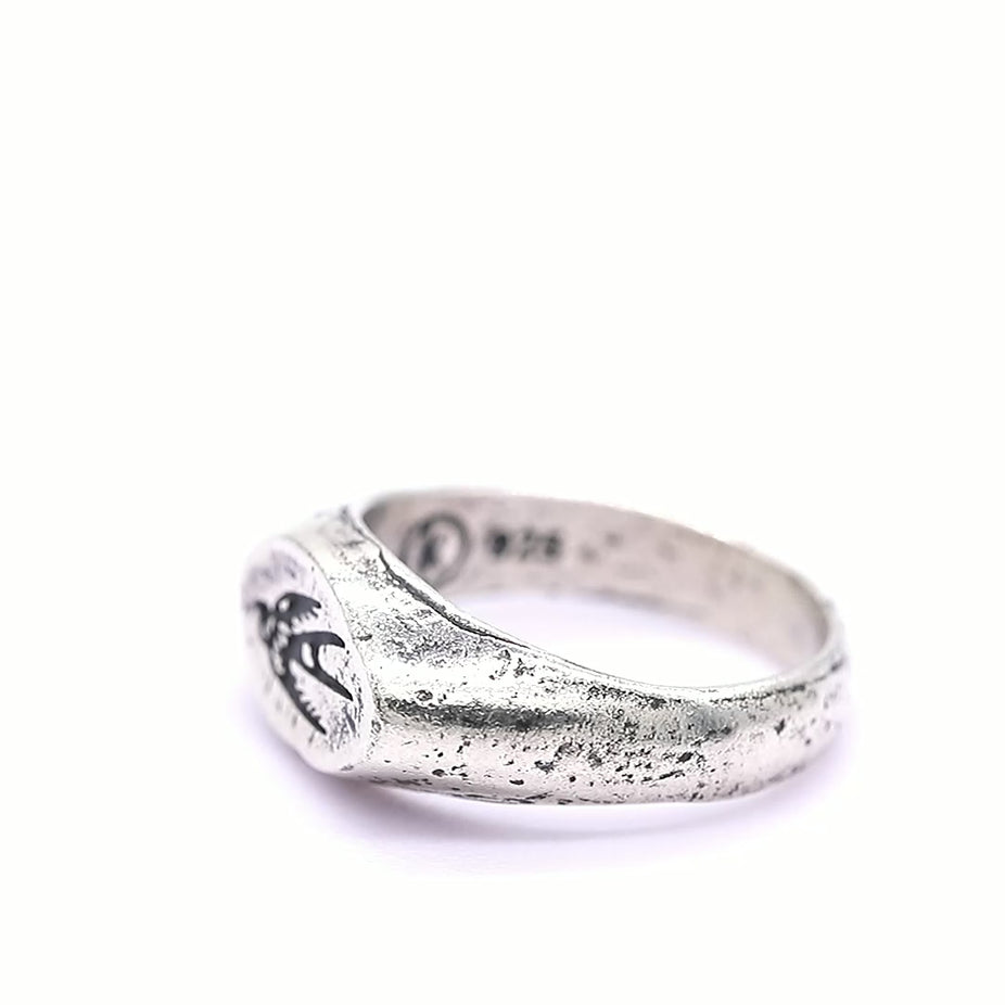 Engraved Flying Dove Sterling Silver Ring