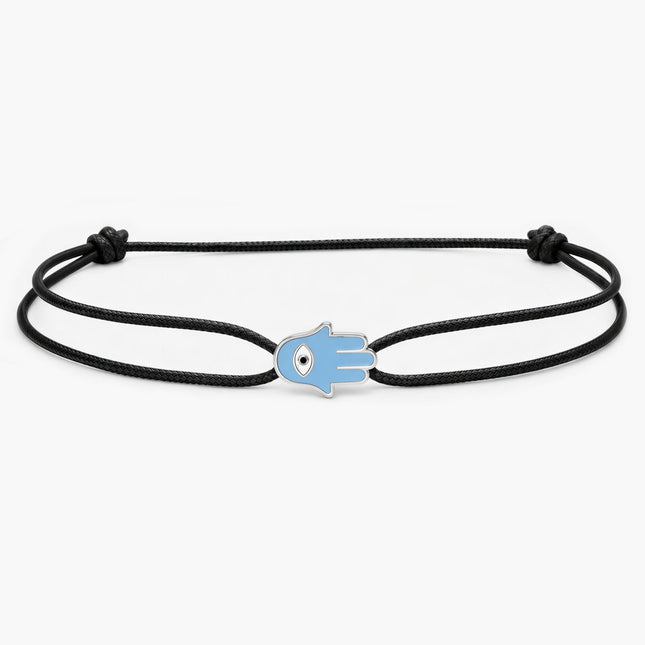 String Bracelet With Enamelled Hamsa Charm (Black) - Kompsós