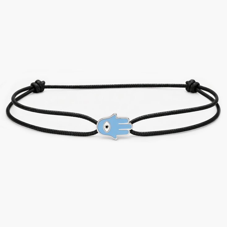 String Bracelet With Enamelled Hamsa Charm (Black) - Kompsós