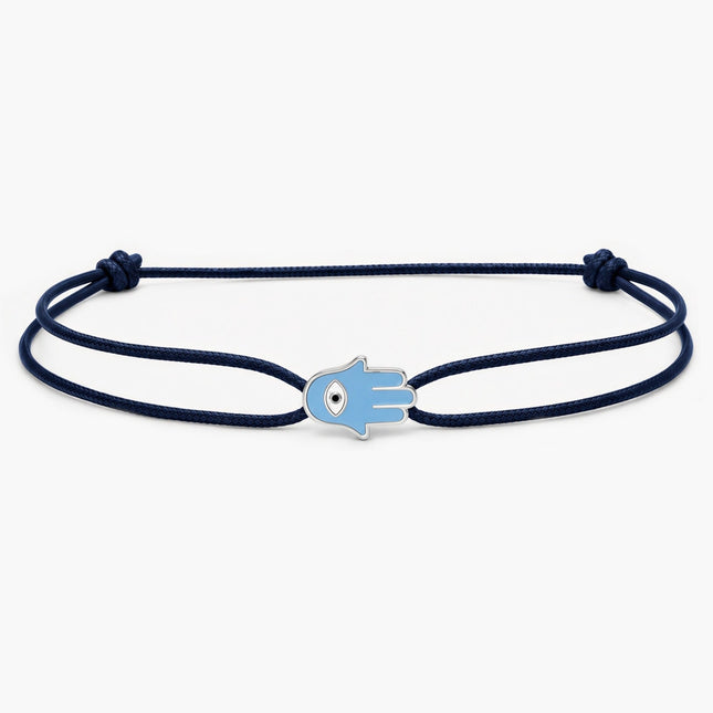 String Bracelet With Enamelled Hamsa Charm (Dark Blue) - Kompsós