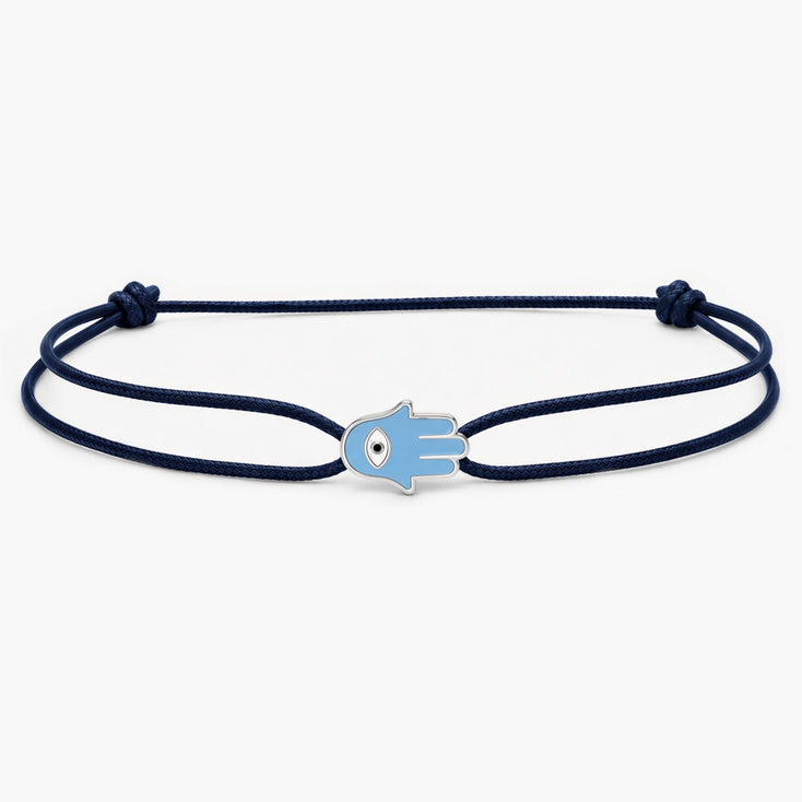 String Bracelet With Enamelled Hamsa Charm (Dark Blue) - Kompsós