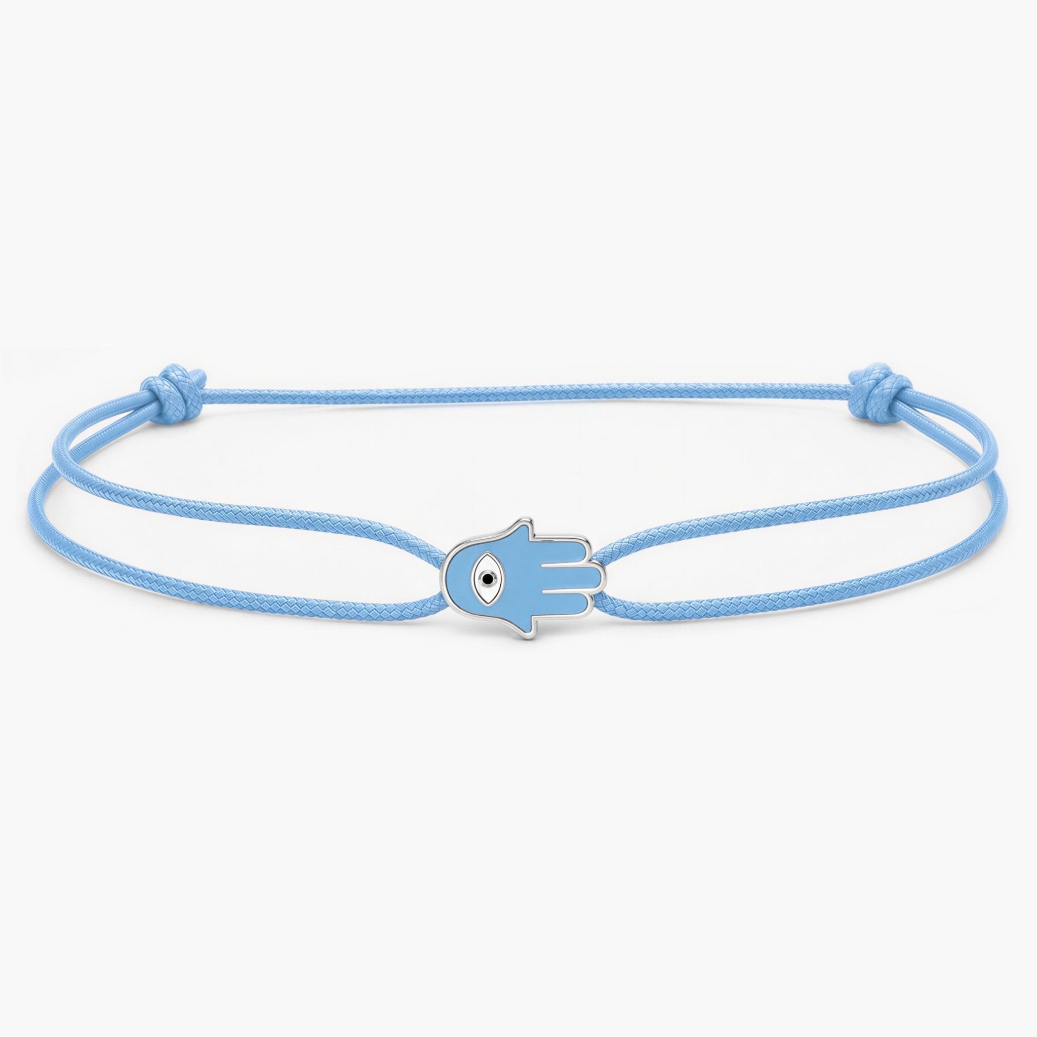 String Bracelet With Enamelled Hamsa Charm (Light Blue) - Kompsós