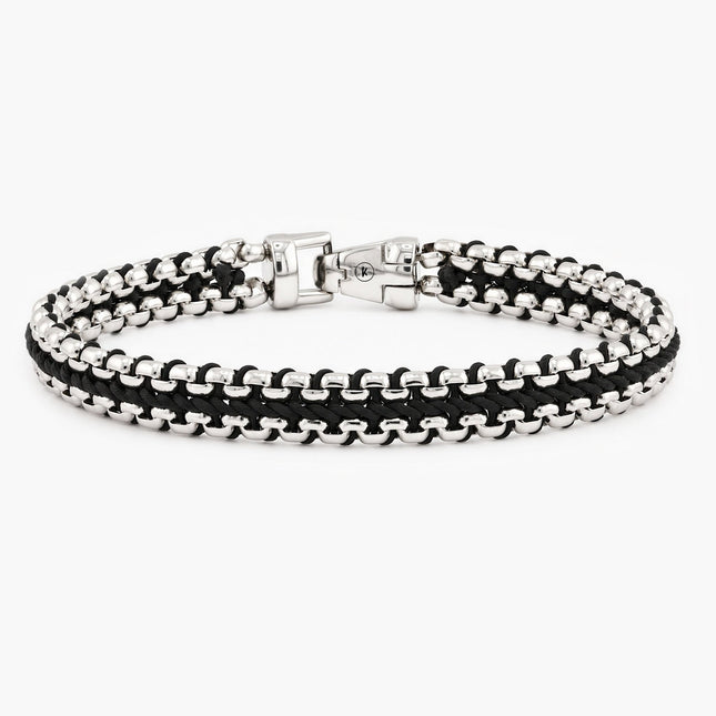 Woven Box Chain Silver Bracelet (Black) - Kompsós