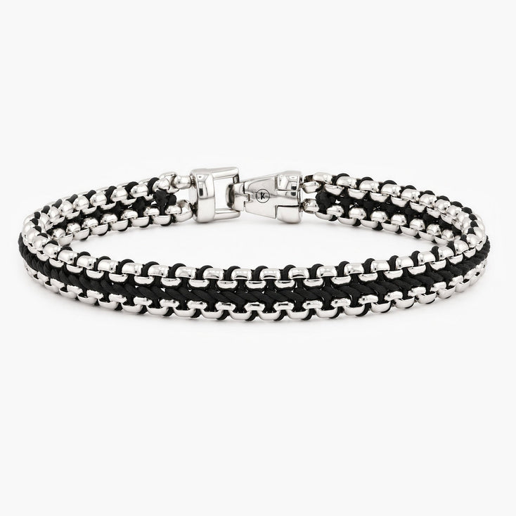 Woven Box Chain Silver Bracelet (Black) - Kompsós