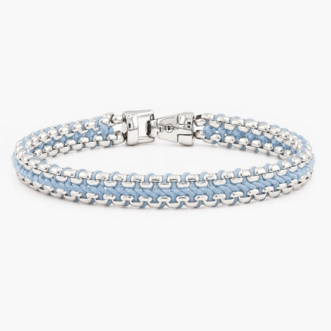 Woven Box Chain Silver Bracelet (Light Blue) - Kompsós